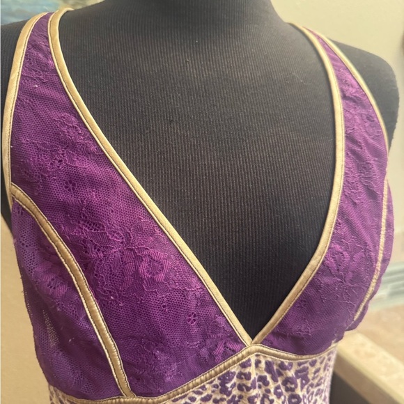 FREE PEOPLE Cheetah Lace Purple Gold Women’s SZ SM Boho Bohemian Slip Dress EUC - Picture 9 of 16